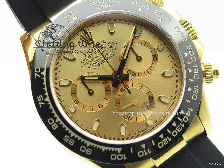 MiroTime 0403 Stylish Daytona YG BP Maker Gold Dial Sticks Markers On Rubber Strap A7750@ 4012